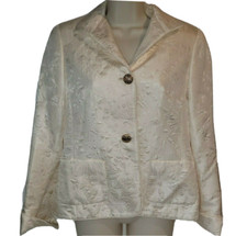 Nina McLemore 2 Button Blazer Evening Jacket Floral Tonal Jacquard Ivory Silk 4