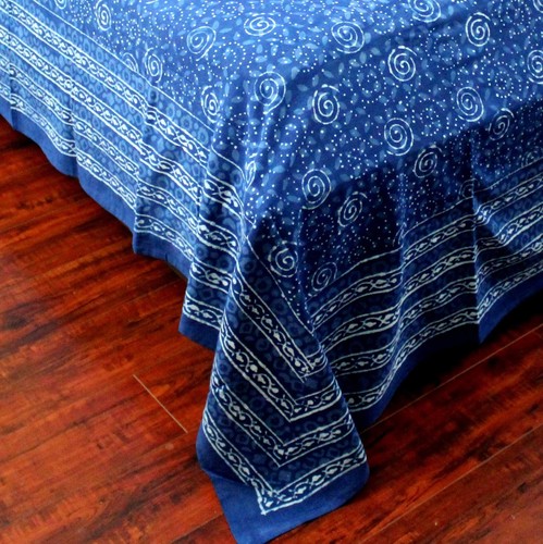 Cotton Dabu Geometric Bed sheet Tapestry Wall Hang Tablecloth Full Indigo Blue - Picture 3 of 6