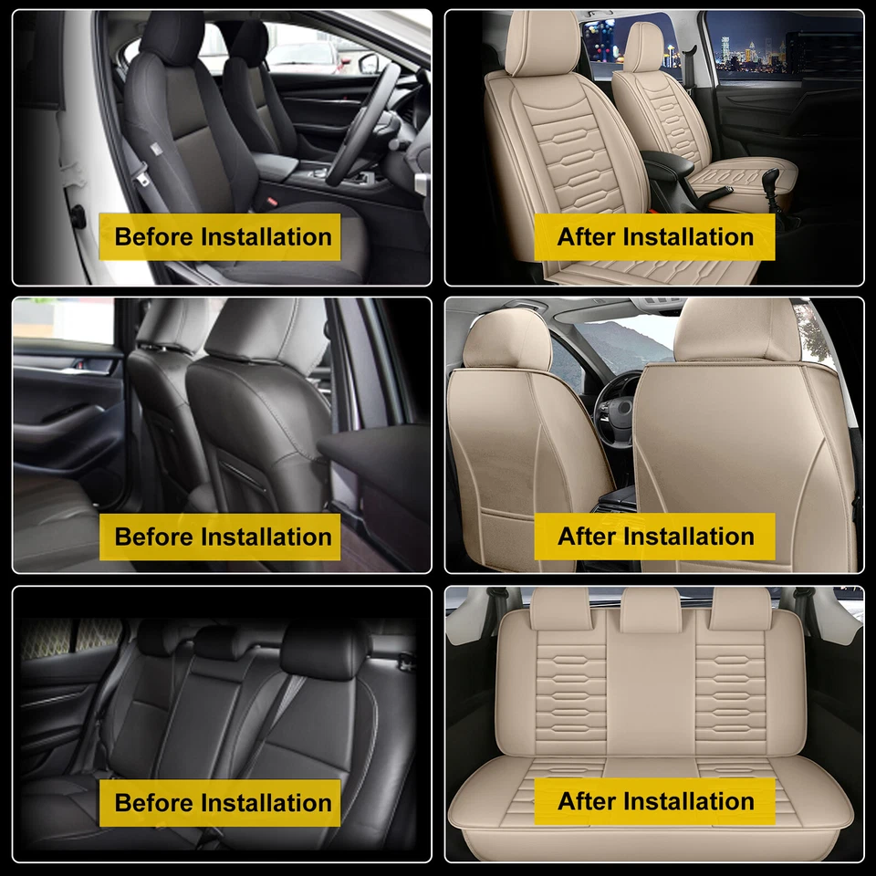 Full Set For Kia Spectra 2002-2009 Car 5-Seat Covers Cushion PU Leather Beige - Imagem 4 de 4