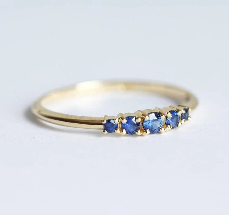 Blue Sapphire Gemstone 10K Gold Plated Ring Handmade Women Ring Gift For Her - Image 3 of 4