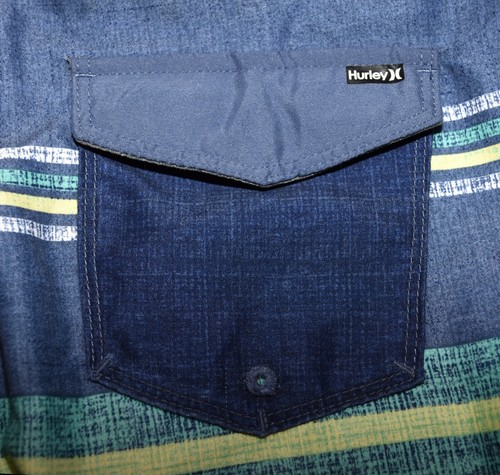 Hurley Boys Blue with Green Stripes Tie Waist Board Shorts Trunks Size 14 - Picture 5 of 8