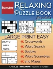 Funster Relaxing Puzzle Book for Adults - Large Print Easy Crosswords, Wo - GOOD