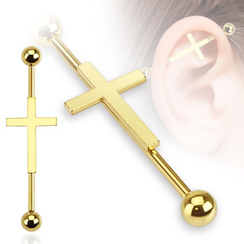 Cross Design 316L Surgical Steel Industrial Barbell 1.5" 14g or 16g - Picture 5 of 7