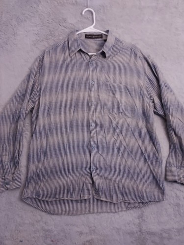Jhane Barnes Shirt Mens Large Psychedelic Gray Striped Waves Pockets Casual Club - Picture 2 of 9
