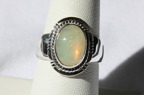 Signed Navajo Made Sterling Silver Ethiopian Rainbow Opal Ring 2.05 ct. - Size 8 - Picture 3 of 6