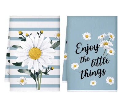 Adorable Decorative Blue & White ''Enjoy the Little Things Kitchen Towels ~ NEW ~