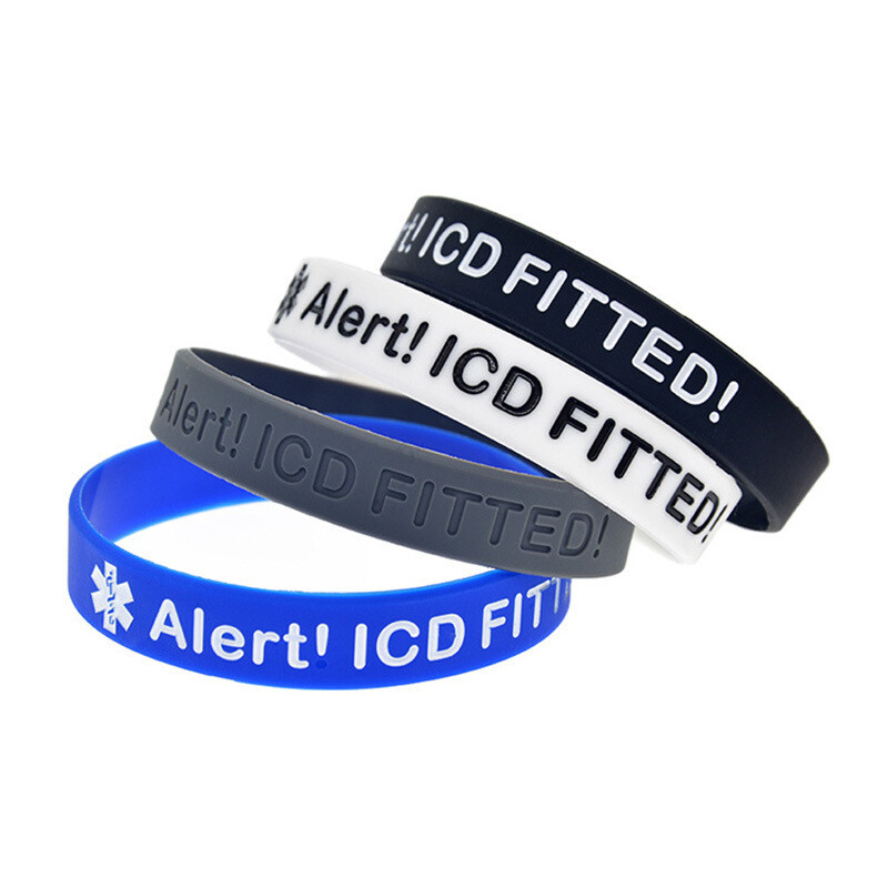 4x Adult Medical Alert ICD Fitted Silicone Bracelets Safety Awareness  Wristbands
