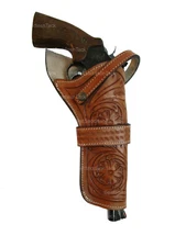 CROSS DRAW HOLSTER WESTERN FLORAL TOOLED LEATHER UNI FIT LONG BARREL GUN COVER