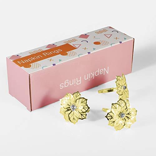 Set of 12 Alloy Napkin Rings with Hollow Out Flower Napkin Ring Holders Gold - Picture 8 of 8