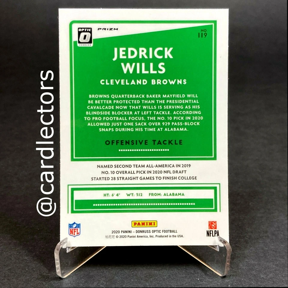 2020 Panini Donruss Optic JEDRICK WILLS #119 RC Blue Hyper Holo PRIZM SP BROWNS - Image 2 of 2