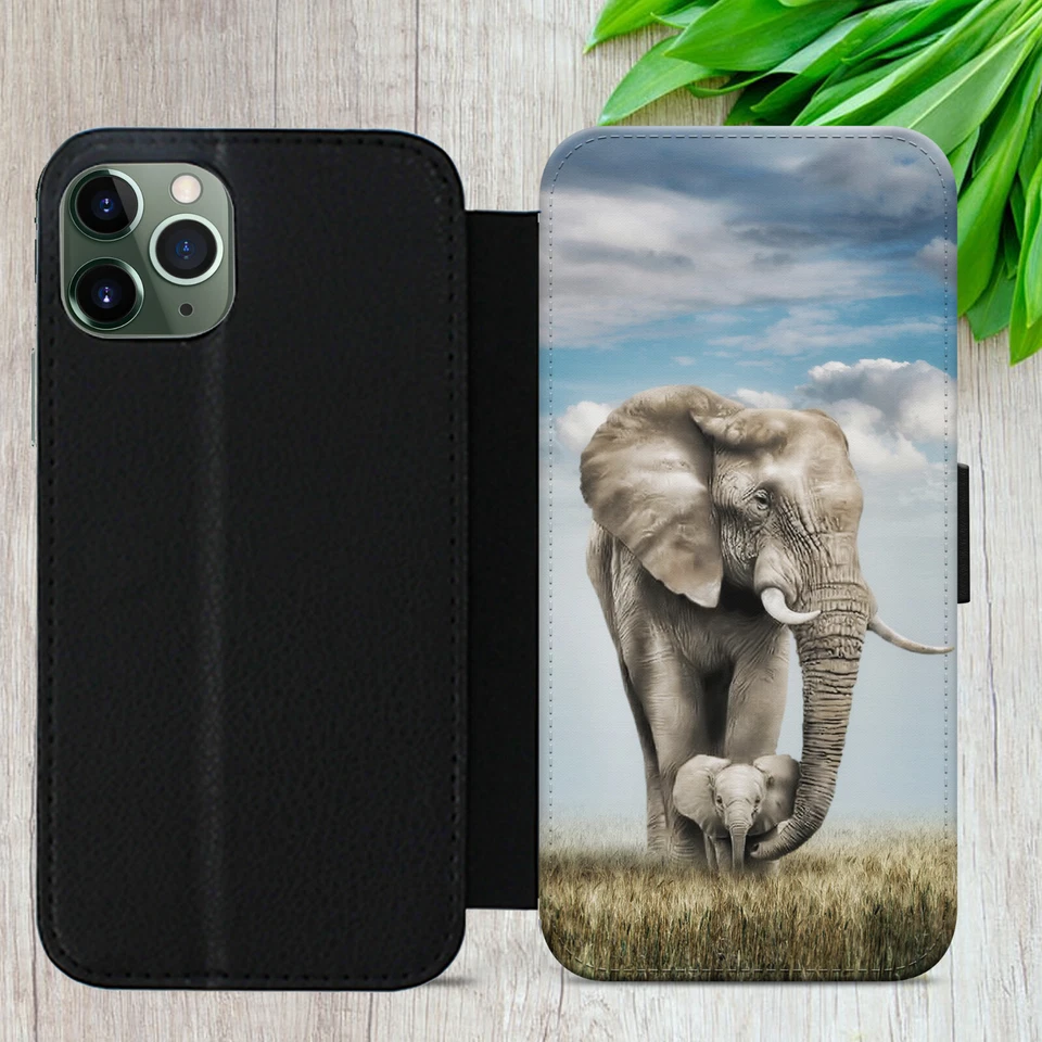ELEPHANT BABY FLIP CASE FOR IPHONE SAMSUNG GOOGLE NATURE ART WALLET PHONE COVER - Image 2 of 4