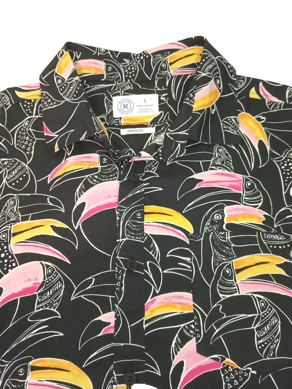 Hurley Toucan Men's L Colorful Button Up Short Sleeve Camp Shirt