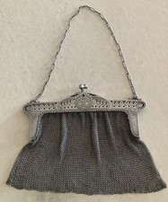 Great Antique Victorian Sterling Silver Mesh Women Purse Etched Decoration 200gr