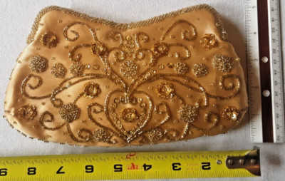 'APT. 9' Gold Beaded Purse Handbag Clutch Convertible Weaved Handle w/ Mirror