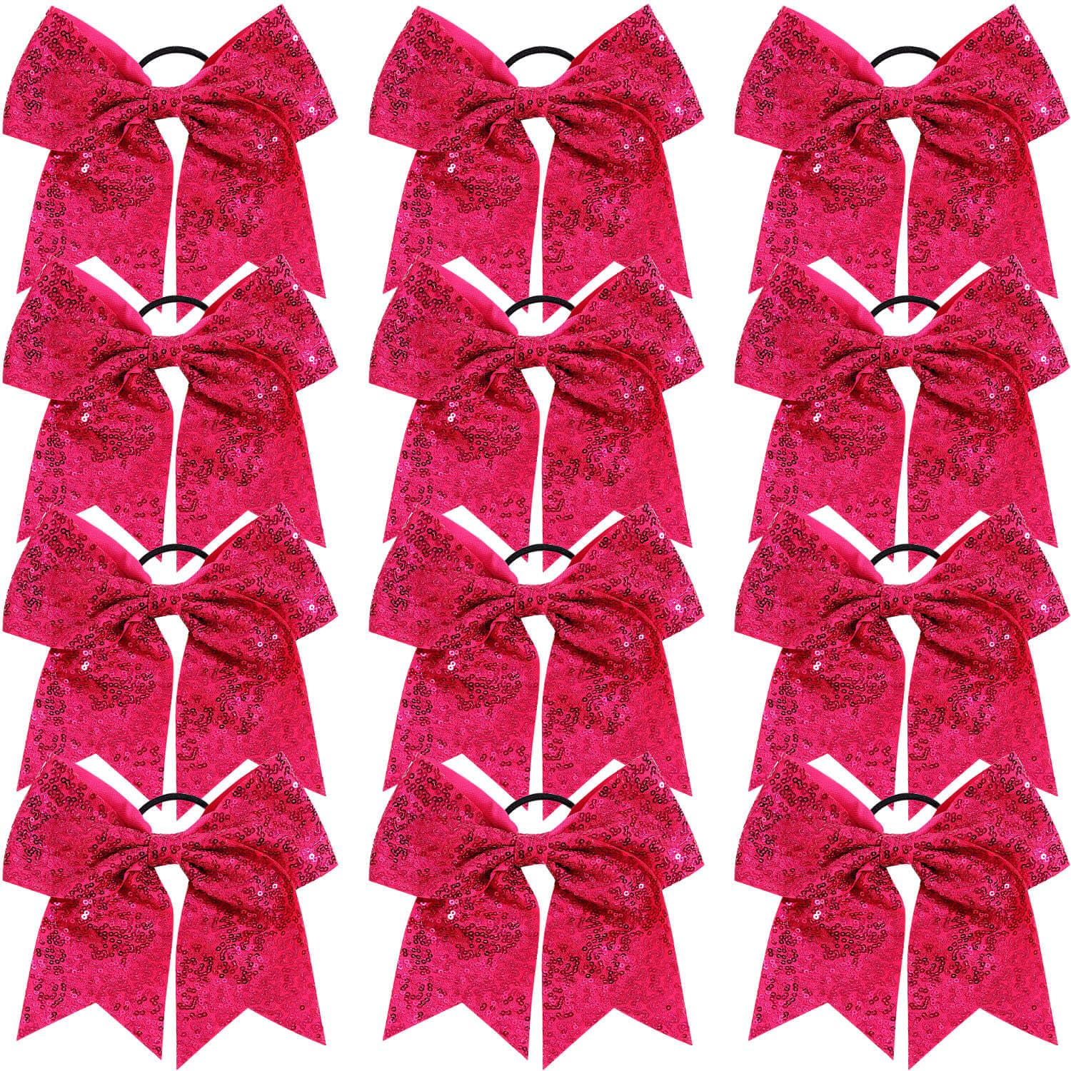 12 Pcs Large Glitter Cheer Bows Hair Ties 8 Inch for Girls