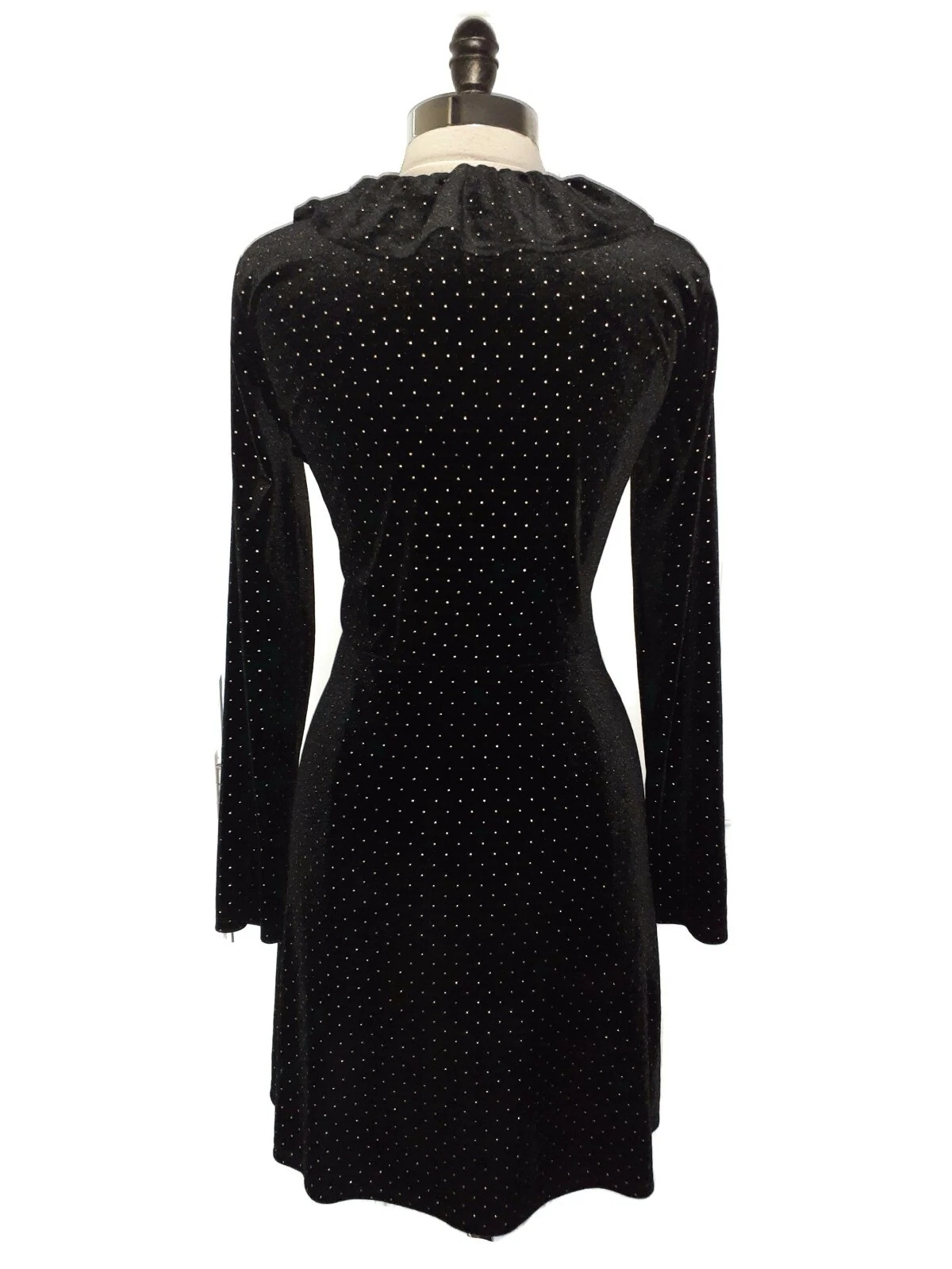 Abito Michael Kors taglia L linea A nero elasticizzato velluto oro lucido a maniche lunghe