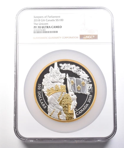 2018 Canada 100 Dollars Silver Keepers Of Parliament Unicorn PF70 UCAM NGC *3781