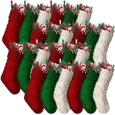 Hungdao 24 Pcs Mini Christmas Stockings Bulk 8.3 Inch Knitted Xmas Stockings ...