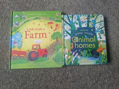 2x Usborn look peep inside lift the flap board book bundle farm animal homes