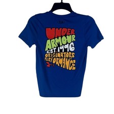 Under Armour Boys Cartoon Letters T Shirt Royal Blue Youth Size XS 1386829 NEW