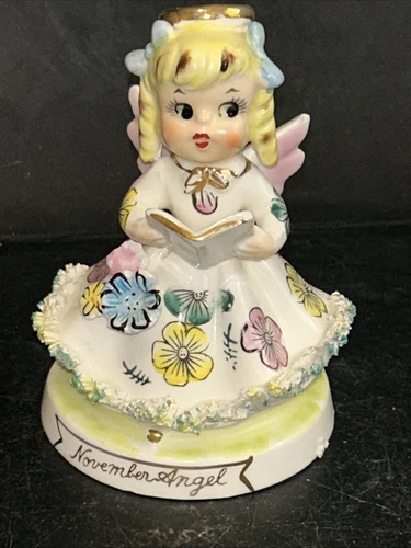 Vintage Lefton Angel Figurine 4.25" Spaghetti  November Angel AS IS