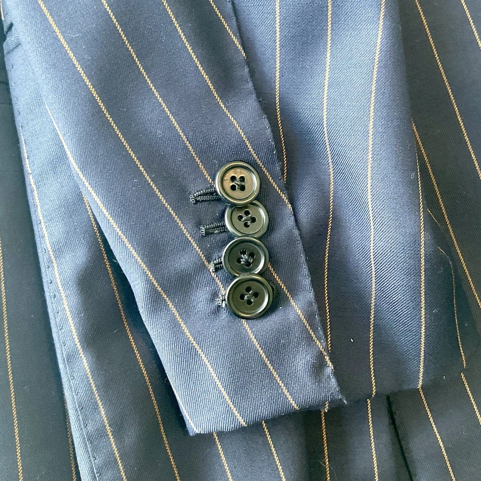 Terno Luigi Borrelli Napoli 100% lã 36S Nerano feito à mão Itália - Azul marinho - Imagem 4 de 4