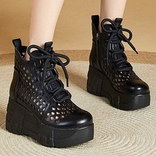 Womens Cut Out Mid Platform Wedge Heel Lady A...