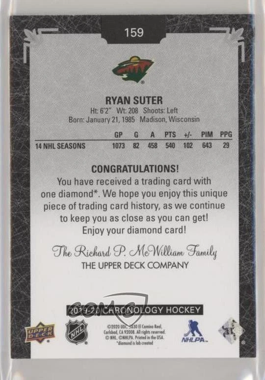 2019-20 Upper Deck Chronology Diamond Relic Black /9 Ryan Suter #159 - Image 2 of 2