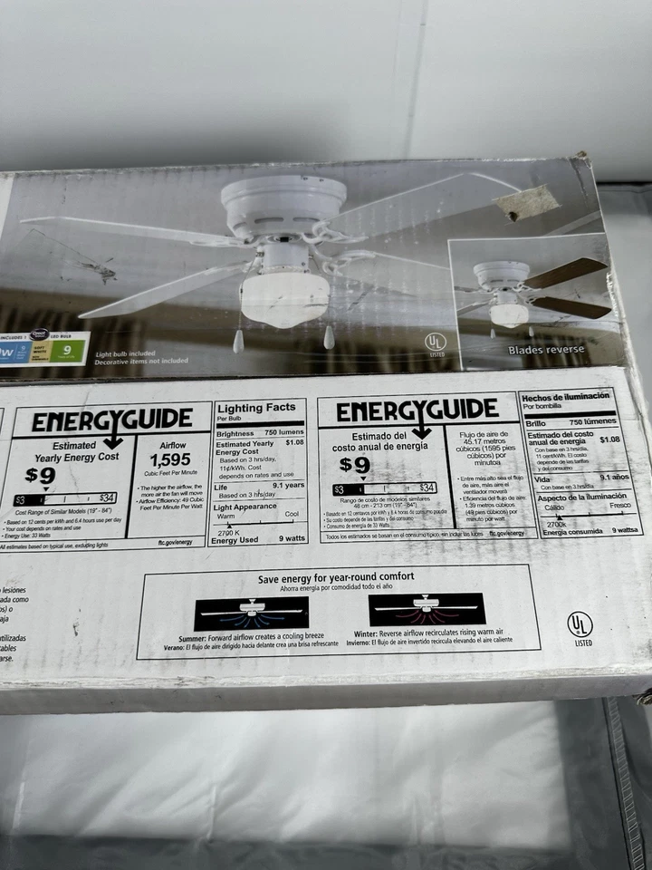 Mainstays 42 inch Hugger Indoor Ceiling Fan with Light Kit, White, 4 Blades,... - Image 4 of 4