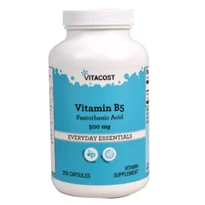 Vitacost Vitamin B5 Pantothenic Acid Brain Health 500 mg - 200 Caps Exp. 8/2027