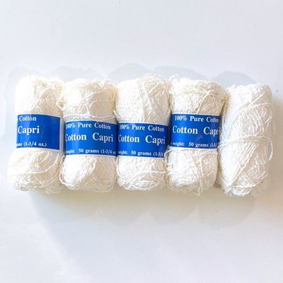 VTG Super Yarn Mart - 100% Pure Cotton Capri Soft Yarn - White  5 Skeins - Light