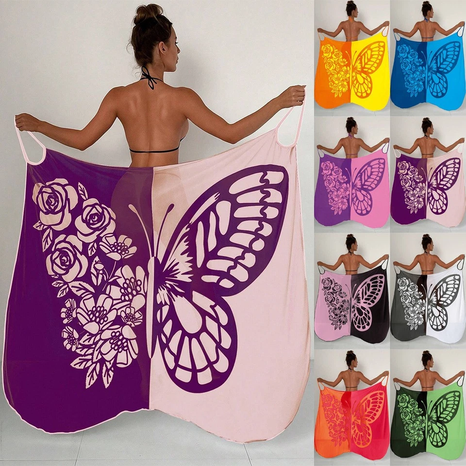 Ladies Bikini Cover Up Butterfly Beach Wrap Dress Women's Sarong Summer Swimwear - Image 2 of 4