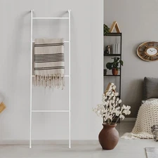 Blanket Ladder Decorative Towel Rack Holder for Bathroom, Wall Leaning Metal Dry