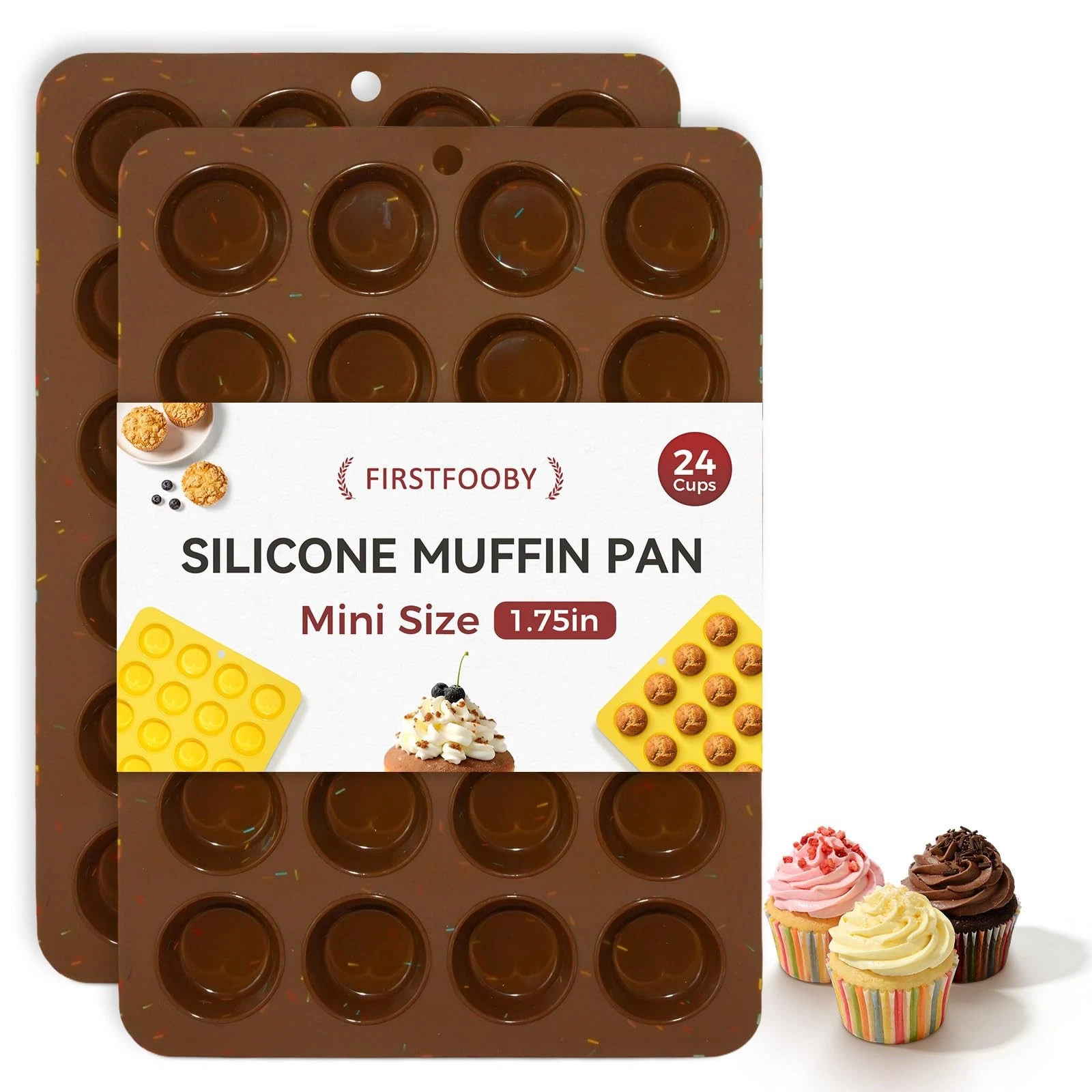 2 Pcs Silicone Mini Muffin Pan, 24-Cup Mini Cupcake Pan for Baking Nonstick B...