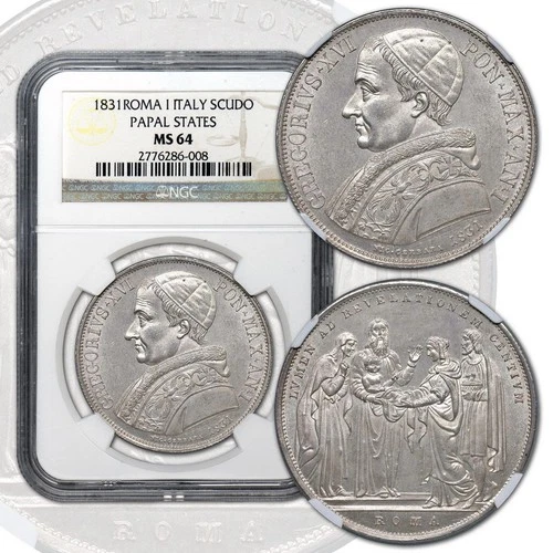 ITALY Papal States Vatican 1831 ROMA Scudo NGC MS 64 Gregorio XVI Excellent RARE