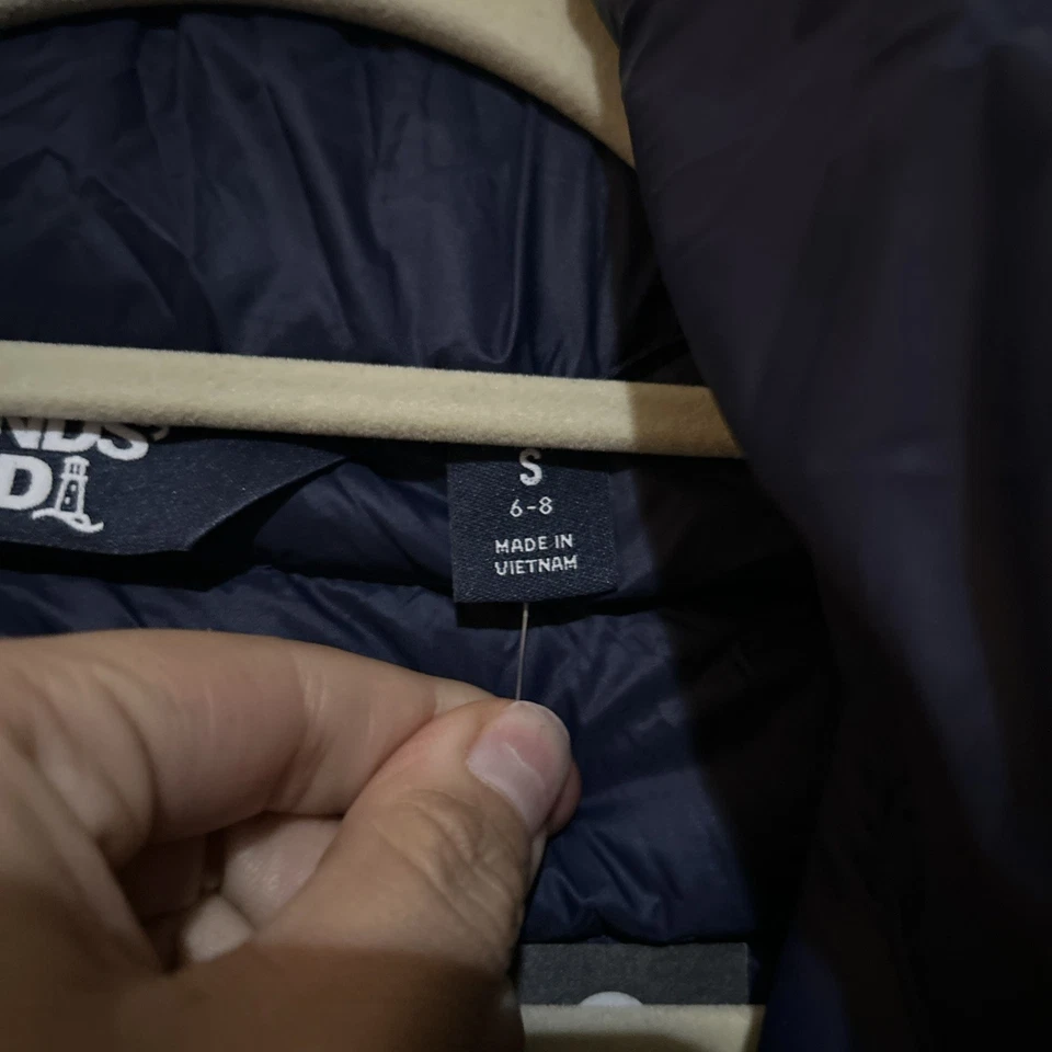 Lands End Mens Down Puffer Jacket Hyper Dry Navy Blue Quilted Full Zip S 6-8 - Image 4 of 4