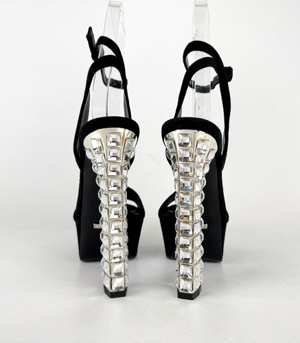 Gucci Nuevo 7.5 EE. UU. 37.5 UE Negro Gamuza Cristal Tacones Sandalias Zapatos Plataformas Bolso - Imagen 6 de 18