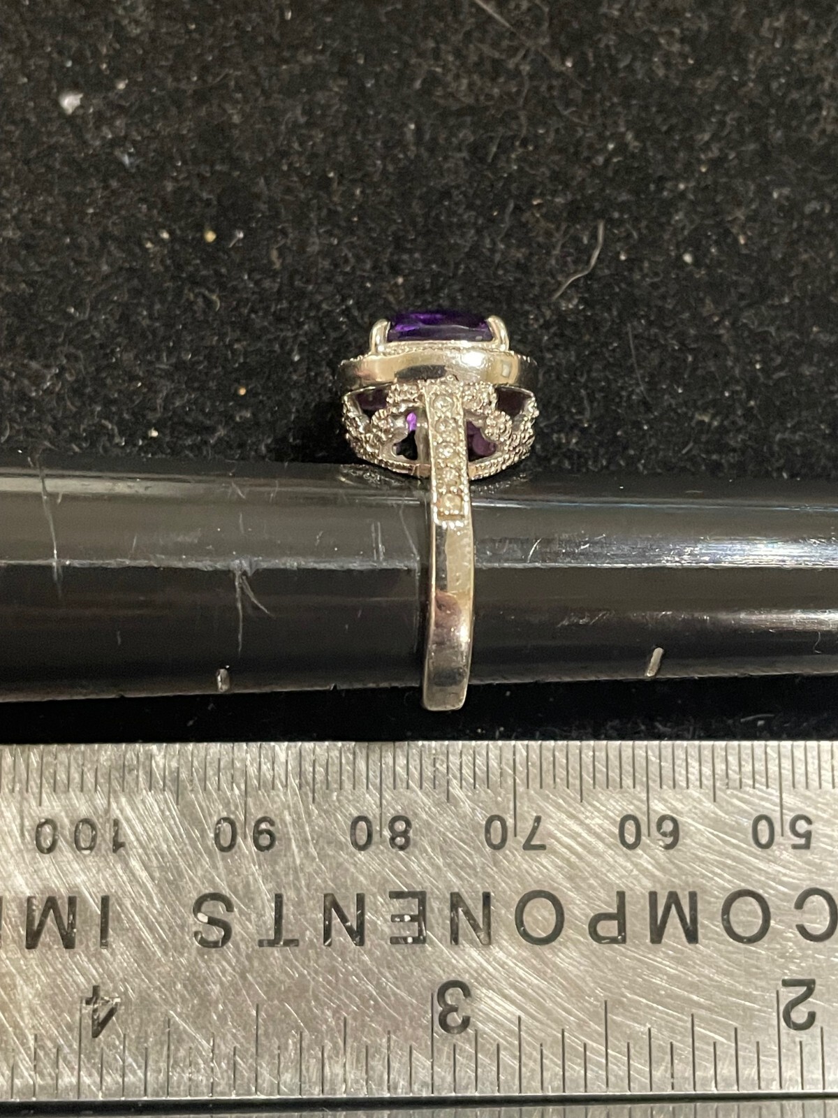 Amethyst & Diamond Ring solid 14K White Gold. Siz… - image 7