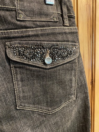 White House Black Market Jeans Sz 2 Blane Black Denim Jeweled Studded Pockets - Picture 4 of 6