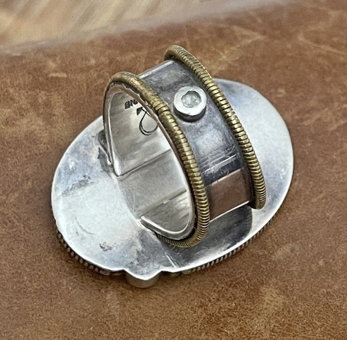 Vintage Mars & Valentine Seahorse Ornate Mop & White Topaz Sterling Ring Sz 9.25