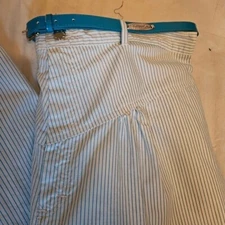 Vintage Gitano White Blue 80's Pinstriped Pants Yoke Front Belt EUC 16