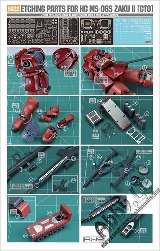 for HG 1/144 Zaku II 2 Red Comet ver The Origin AW9 Detail Etch Sheet+Decal S022 - Afbeelding 3 van 12