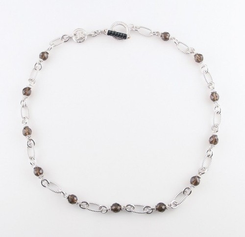 Judith Ripka Sterling Silver Chain Toggle Necklace w/ Smoky Quartz Beads 22" - Picture 2 of 4