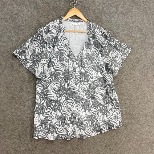 Virtuelle Top Womens 18 White Grey Paisley Short Sleeve V-Neck Lined 36505 - Picture 2 of 11