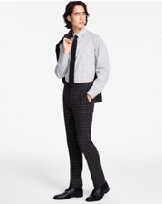 Bar III Men's Slim-Fit Stretch Check Dress Pants in Brown Check-32x30