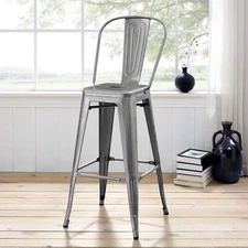 Modway Promenade Industrial Modern Steel Bistro Bar Side Stool in Gunmetal