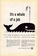 Bell Telephone System Whale of a Job Installing Phones Vintage Print Ad 1947
