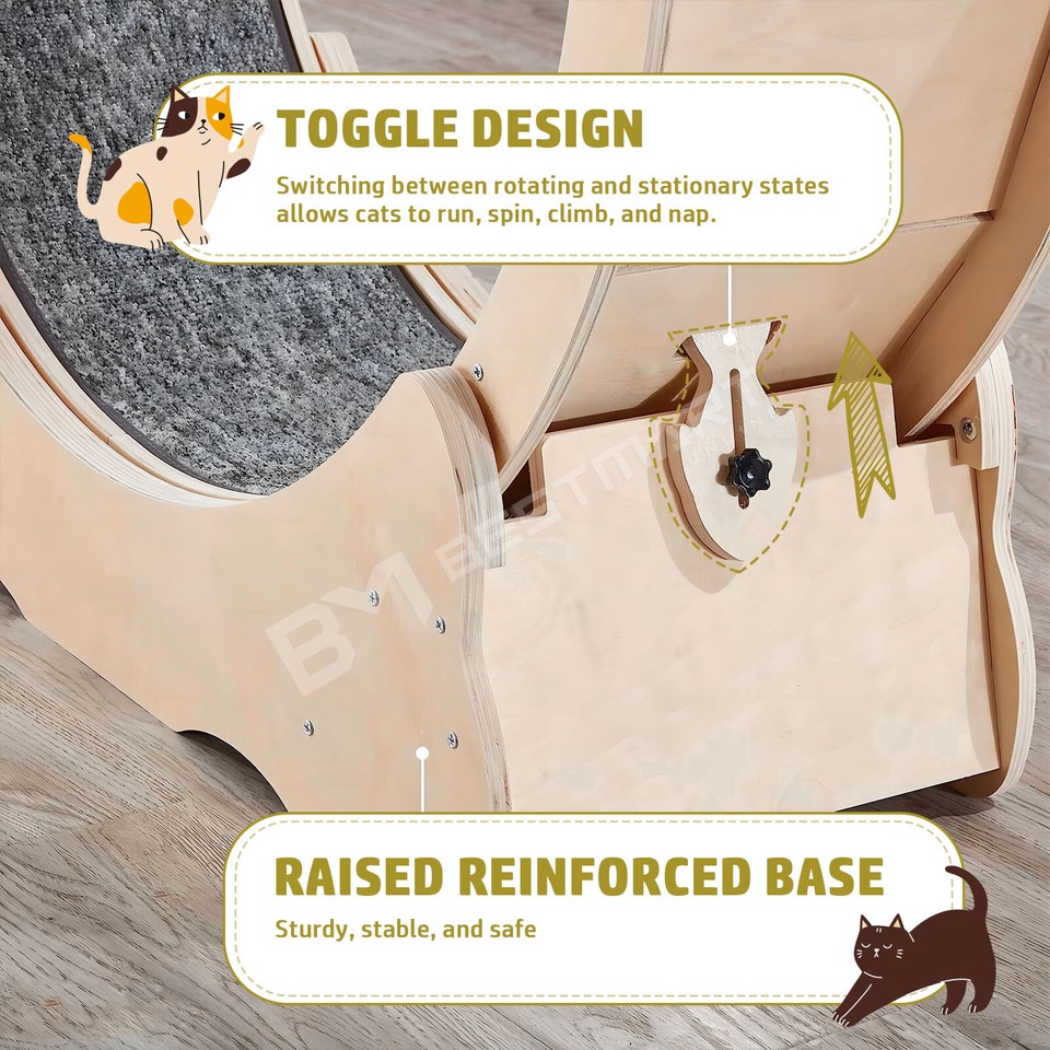 Wood Cat Wheel Exercise Gym Treadmill Dog Puppy Running Exerciser