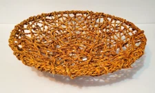 Vintage Woven Twig Rope Bowl w/ Metal Frame Console Centerpiece 14"