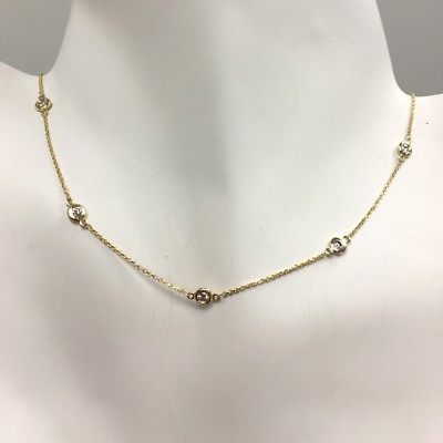 1.5 TCW 100% Natural Diamond By The Yard 10 Station Necklace 14k Gold 18''